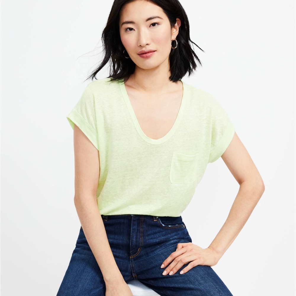 New LOFT Linen Pocket Tee Lime XL *FINAL MARKDOWN*